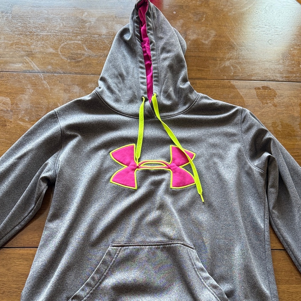 Under Armour Charcoal Hoodie with Neon Pink and Lime Accents